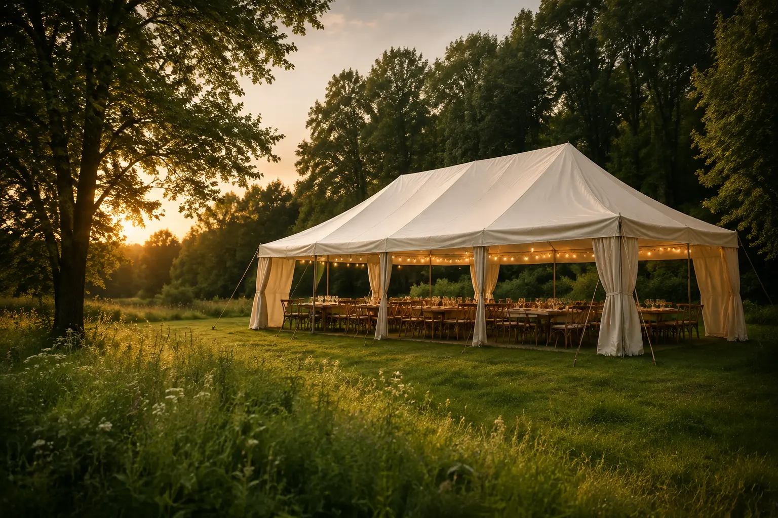 Kreminė renginių palapinė gamtoje
